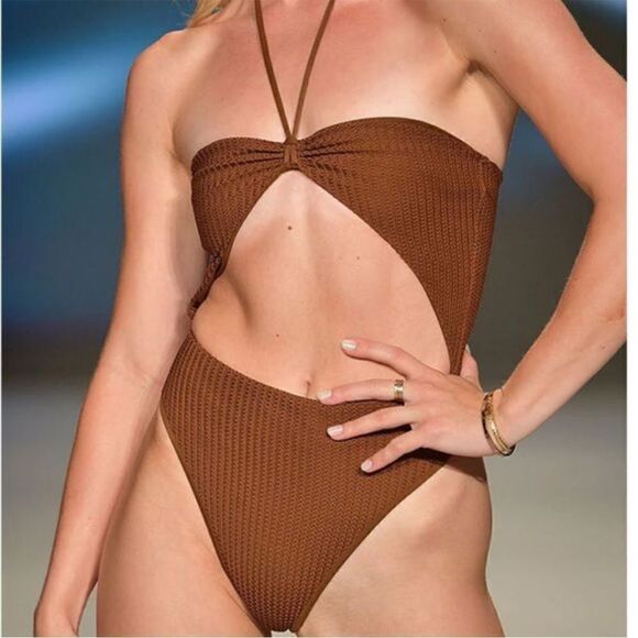 Free People VDM Suki Cappuccino One-Piece Swimsuit Chocolate Sz Large - Picture 1 of 12